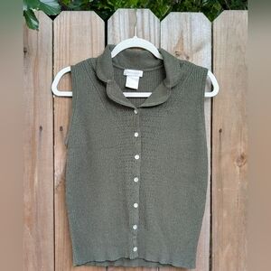 Vintage Pierre Cardin Olive Green Button Down Sleeveless Sweater Vest